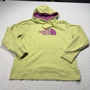 The North Face Woman's Hoodie Yellow Blue Pullover Outdoor Size XL FLAWS